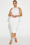 Sleek Chic Ribbed Midi Dress - White