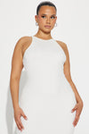 Sleek Chic Ribbed Midi Dress - White
