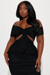 Simple And Sweet Mesh Ruched Dress - Black