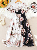 Plus Size Women's Floral Print Round Neck Short Sleeve Dress