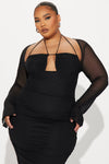 Katie Mesh Long Sleeve Midi Dress - Black