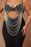 Ariel Pearl Embellished Midi Dress - Black