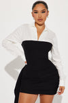 Beverly Draped Mini Dress - Black/White