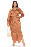 Gabriella Satin Maxi Shirt Dress - Copper