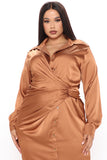 Gabriella Satin Maxi Shirt Dress - Copper