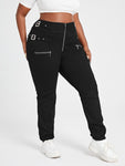 SXY Plus High Waist Grommet Buckled Zipper Fly Jeans