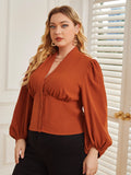 Plus Bishop Sleeve Button Up Blouse