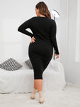 Plus Ribbed Knit Button Front Sweater Dress
