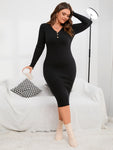 Plus Ribbed Knit Button Front Sweater Dress