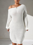 Plus Chain Detail Asymmetrical Neck Drop Shoulder Sweater Dress