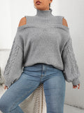 Privé Plus Cold Shoulder Cable Knit Sweater