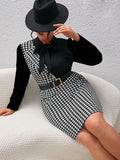 Unity Plus Houndstooth Print Tie Neck Bodycon Dress Without Belt