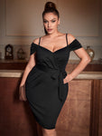 SXY Plus Cold Shoulder Belted Bodycon Dress