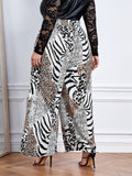 Plus Leopard Zebra Striped Print Belted Wide Leg Pants