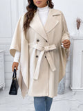 Essnce Plus Lapel Neck Double Breasted Belted Overcoat