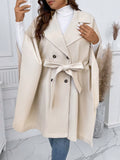 Essnce Plus Lapel Neck Double Breasted Belted Overcoat
