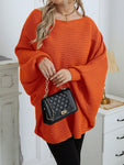 Plus Solid Batwing Sleeve Knit Poncho