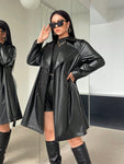 Privé Plus Double Breasted Belted PU Leather Coat