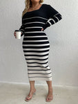 LUNE Plus Square Neck Striped Pattern Sweater Dress