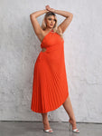 SXY Plus Size Single Shoulder Hollow Out Pleated Dress