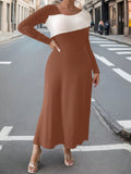 LUNE Plus Size Color-Block Asymmetrical Neckline Dress