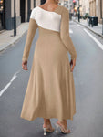 LUNE Plus Size Color-Block Asymmetrical Neckline Dress