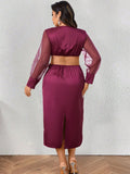 Women's Plus Size Patchwork Mesh V-Neck Hollow Out Dress