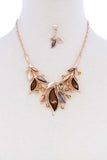 Stylish Multi Rhinestone Leaf Necklace And Earring Set