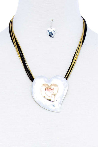Triple Heart Pendant Necklace And Earring Set