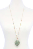 Tropical Leaf Pendant Beaded Long Necklace
